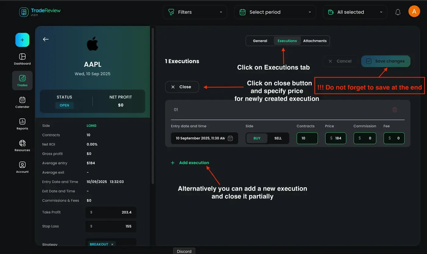 How to close a trade manually — screenshot 1